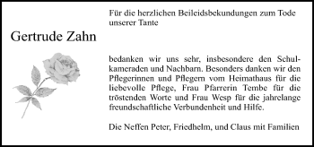 Traueranzeige von Gertrude Zahn von Trauerportal Echo Online