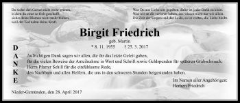 Traueranzeige von Birgit Friedrich von VRM Trauer