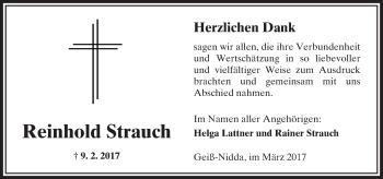 Traueranzeige von Reinhold Strauch von  Kreisanzeiger