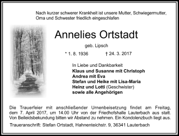 Traueranzeige von Annelies Ortstadt von VRM Trauer