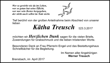 Traueranzeige von Käthe Treusch von Trauerportal Echo Online