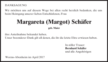 Traueranzeige von Margareta Schäfer von Trauerportal Rhein Main Presse