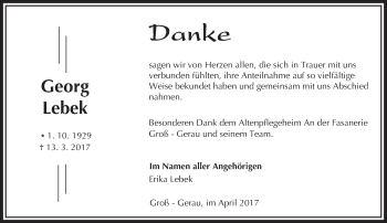 Traueranzeige von Georg Lebek von Trauerportal Echo Online
