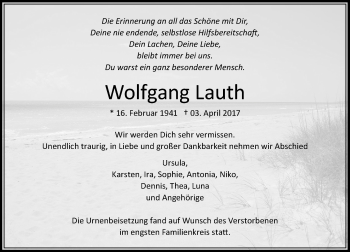 Traueranzeige von Wolfgang Lauth von  Usinger Anzeiger