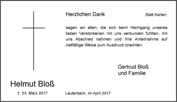 Traueranzeige von Helmut Bloß von VRM Trauer