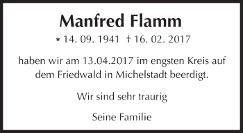 Traueranzeige von Manfred Flamm 