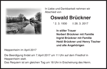 Traueranzeige von Oswald Brückner von Trauerportal Echo Online