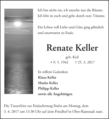 Traueranzeige von Renate Keller von Trauerportal Echo Online