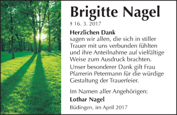 Traueranzeige von Brigitte Nagel von  Kreisanzeiger