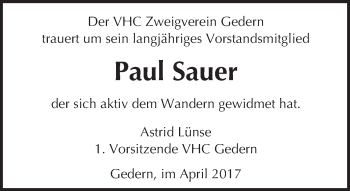 Traueranzeige von Paul Sauer von  Kreisanzeiger