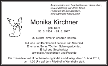 Traueranzeige von Monika Kirchner von  Usinger Anzeiger