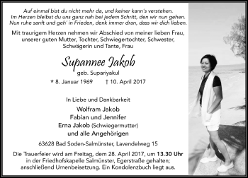 Traueranzeige von Supannee Jakob von VRM Trauer