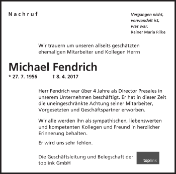 Traueranzeige von Michael Fendrich von Trauerportal Echo Online