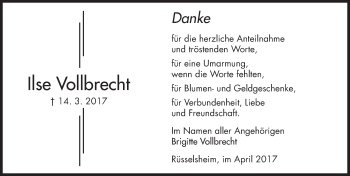 Traueranzeige von Ilse Vollbrecht von Trauerportal Rhein Main Presse