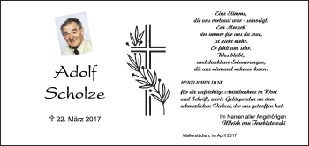 Traueranzeige von Adolf Scholze von Trauerportal Rhein Main Presse