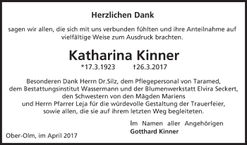 Traueranzeige von Katharina Kinner von Trauerportal Rhein Main Presse
