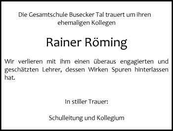 Traueranzeige von Rainer Röming von  Gießener Anzeiger