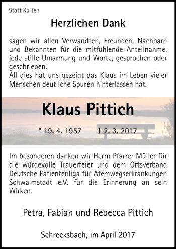 Traueranzeige von Klaus Pittich von VRM Trauer