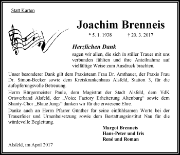 Traueranzeige von Joachim Brenneis von VRM Trauer