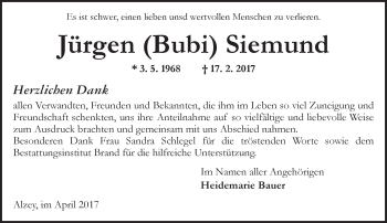 Traueranzeige von Jürgen  Siemund von Trauerportal Rhein Main Presse