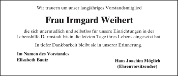 Traueranzeige von Irmgard Weihert von Trauerportal Echo Online