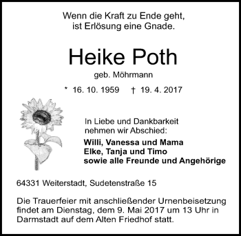 Traueranzeige von Heike Poth von Trauerportal Echo Online
