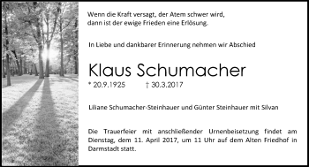 Traueranzeige von Klaus Schumacher von Trauerportal Echo Online