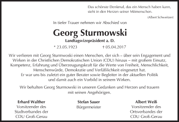 Traueranzeige von Georg Sturmowski von Trauerportal Echo Online