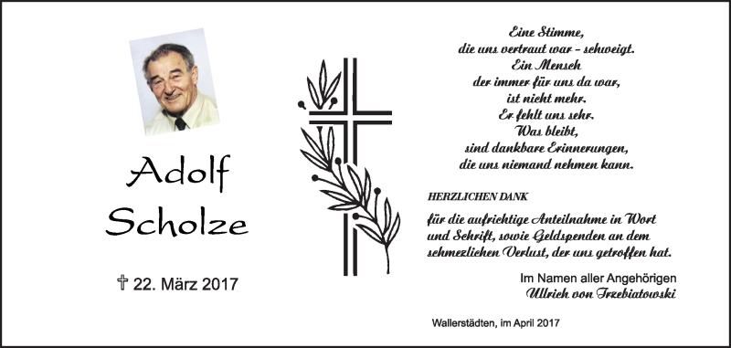  Traueranzeige für Adolf Scholze vom 12.04.2017 aus Trauerportal Rhein Main Presse