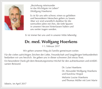Traueranzeige von Wolfgang Hoerkens von Trauerportal Rhein Main Presse