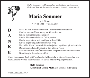 Traueranzeige von Maria Sommer von Trauerportal Rhein Main Presse