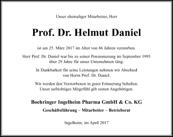 Traueranzeige von Helmut Daniel von Trauerportal Rhein Main Presse