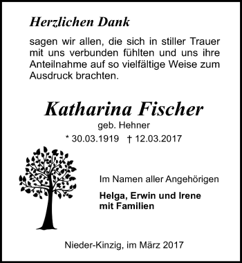 Traueranzeige von Katharina Fischer von Trauerportal Echo Online