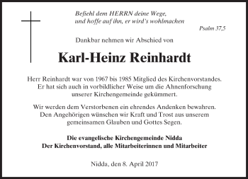 Traueranzeige von Karl-Heinz Reinhardt von  Kreisanzeiger