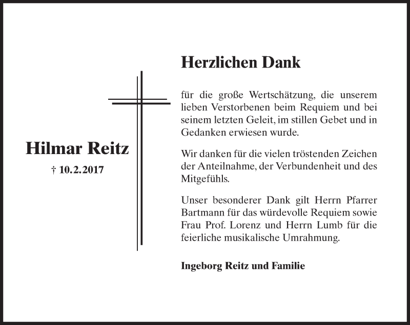 Traueranzeige für Hilmar Reitz vom 01.04.2017 aus Trauerportal Rhein Main Presse