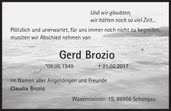 Traueranzeige von Gerd Brozio von Trauerportal Rhein Main Presse