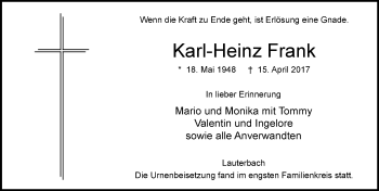 Traueranzeige von Karl-Heinz Frank von VRM Trauer