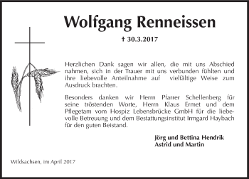Traueranzeige von Wolfgang Renneissen von Trauerportal Rhein Main Presse