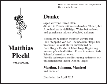 Traueranzeige von Matthias Plechl von Trauerportal Rhein Main Presse