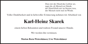 Traueranzeige von Karl-Heinz Skarek von Trauerportal Rhein Main Presse