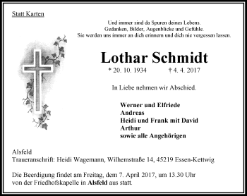 Traueranzeige von Lothar Schmidt von VRM Trauer