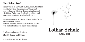 Traueranzeige von Lothar Scholz von  Kreisanzeiger