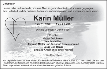 Traueranzeige von Karin Müller von Trauerportal Rhein Main Presse
