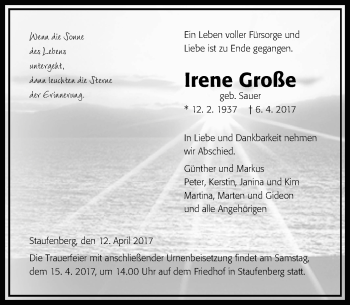 Traueranzeige von Irene Große von  Gießener Anzeiger