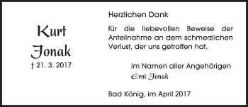 Traueranzeige von Kurt Jonak von Trauerportal Echo Online