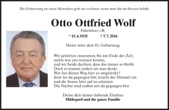 Traueranzeige von Otto Ottfried Wolf von Trauerportal Rhein Main Presse
