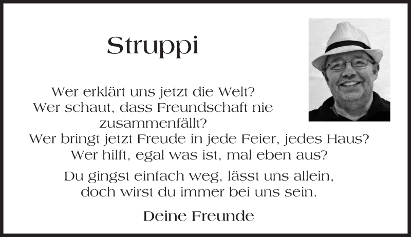  Traueranzeige für Struppi  vom 22.04.2017 aus Trauerportal Rhein Main Presse