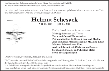 Traueranzeige von Helmut Schesack von Trauerportal Rhein Main Presse