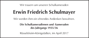 Traueranzeige von Erwin Friedrich Schulmayer von Trauerportal Rhein Main Presse