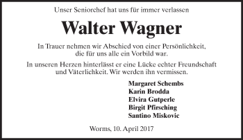 Traueranzeige von Walter Wagner von Trauerportal Rhein Main Presse